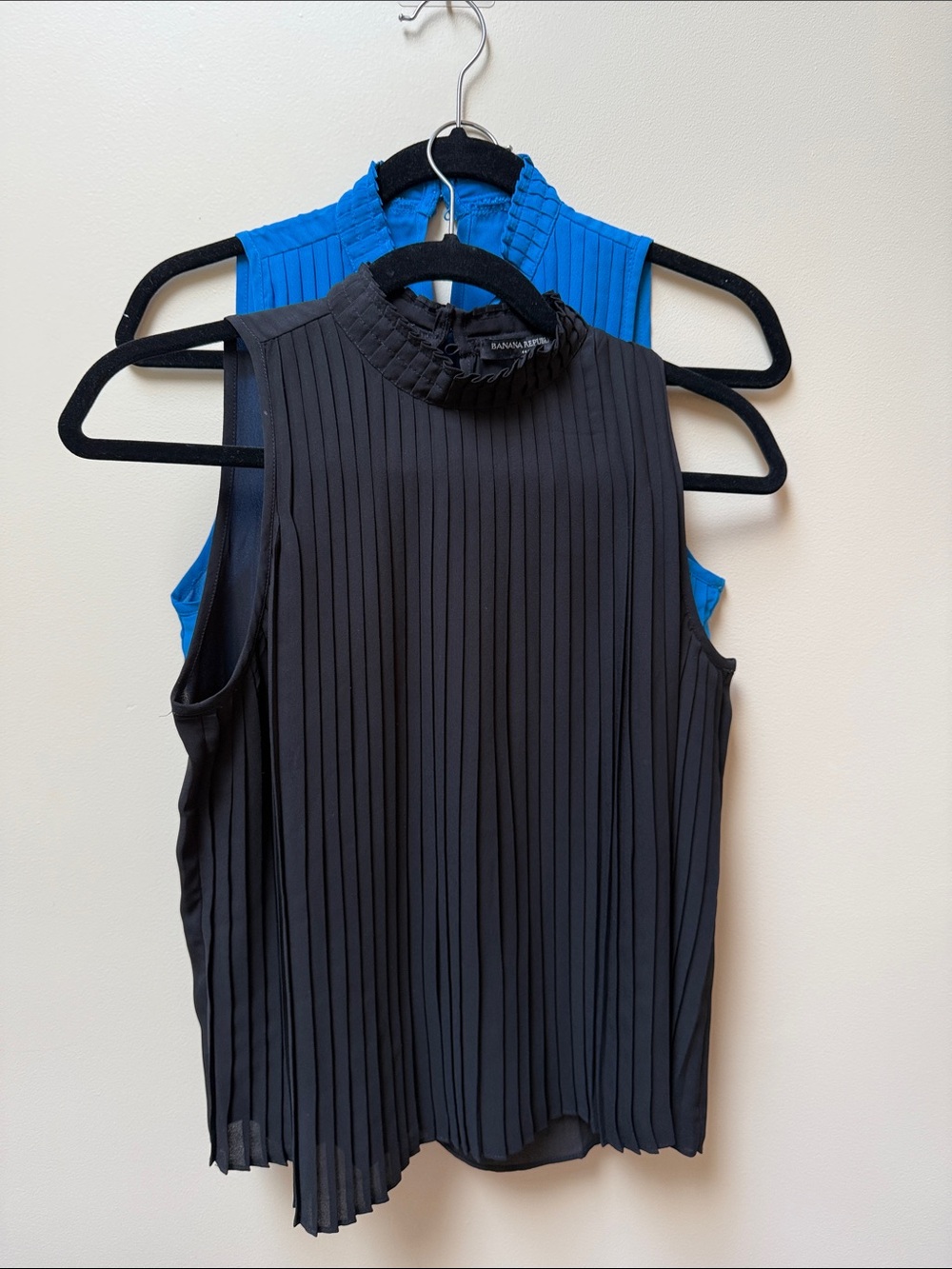 Banana Republic Pleated Mock Neck Tanks - Black & Blue